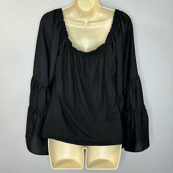 ANTHROPOLOGIE Gloria Peasant Off Shoulder Top Black Bell Sleeve Boho Women M - Picture 10 of 13